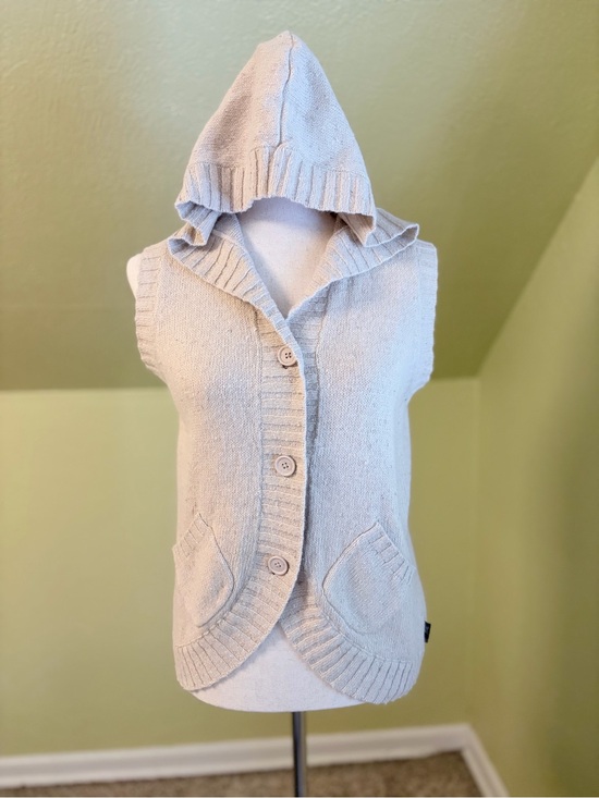 Woolrich Sweaters - Woolrich Y2K Cream Hooded Button-Front Knit Vest Angora, Ramie Sz Medium